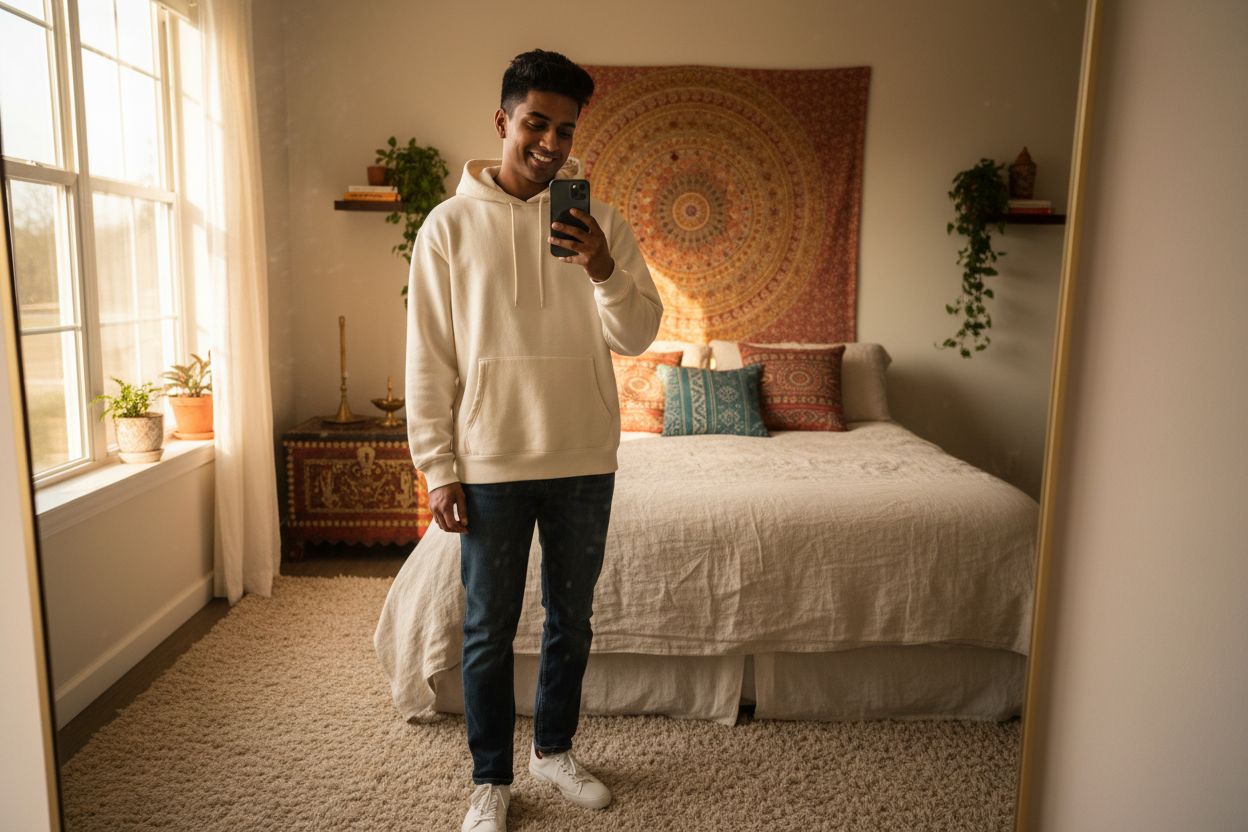 create a mirror selfie indian image